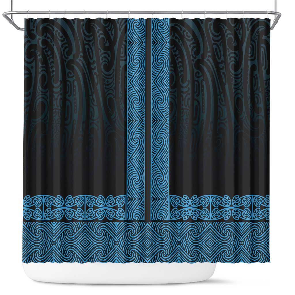 New Zealand Maori Kowhaiwhai Shower Curtain Kikorangi Maui and Mangopare LT9 Blue - Polynesian Pride