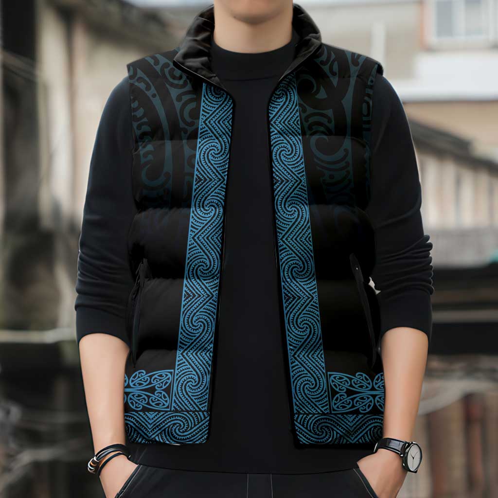 New Zealand Maori Kowhaiwhai Sleeveless Puffer Jacket Kikorangi Maui and Mangopare - Polynesian Pride