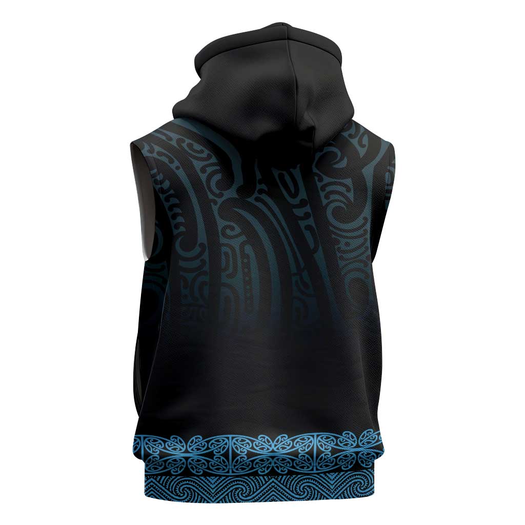 New Zealand Maori Kowhaiwhai Sleeveless Zip Hoodie Kikorangi Maui and Mangopare - Polynesian Pride