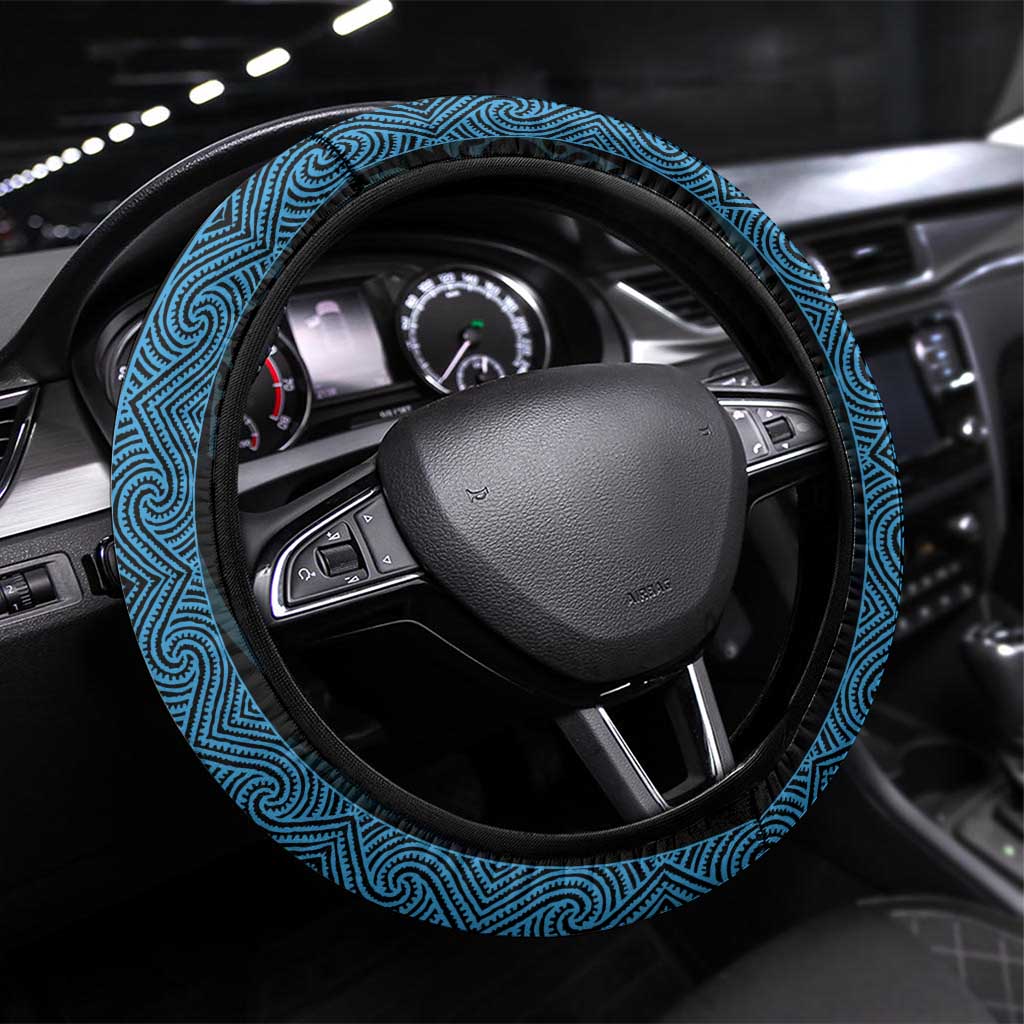 New Zealand Maori Kowhaiwhai Steering Wheel Cover Kikorangi Maui and Mangopare LT9 Universal Fit Blue - Polynesian Pride