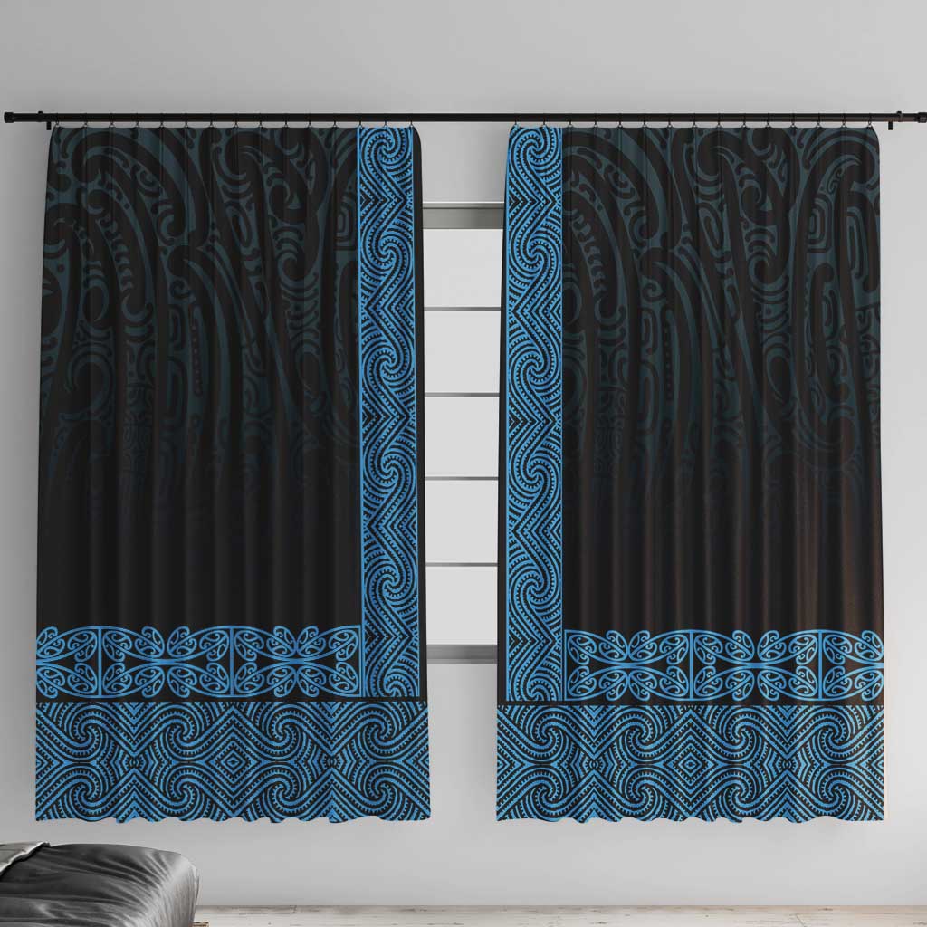 New Zealand Maori Kowhaiwhai Window Curtain Kikorangi Maui and Mangopare