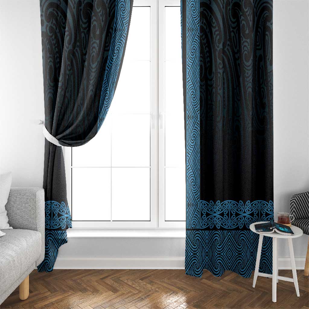 New Zealand Maori Kowhaiwhai Window Curtain Kikorangi Maui and Mangopare