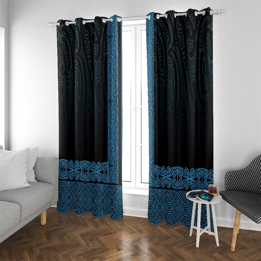 New Zealand Maori Kowhaiwhai Window Curtain Kikorangi Maui and Mangopare