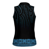 New Zealand Maori Kowhaiwhai Women Sleeveless Polo Shirt Kikorangi Maui and Mangopare