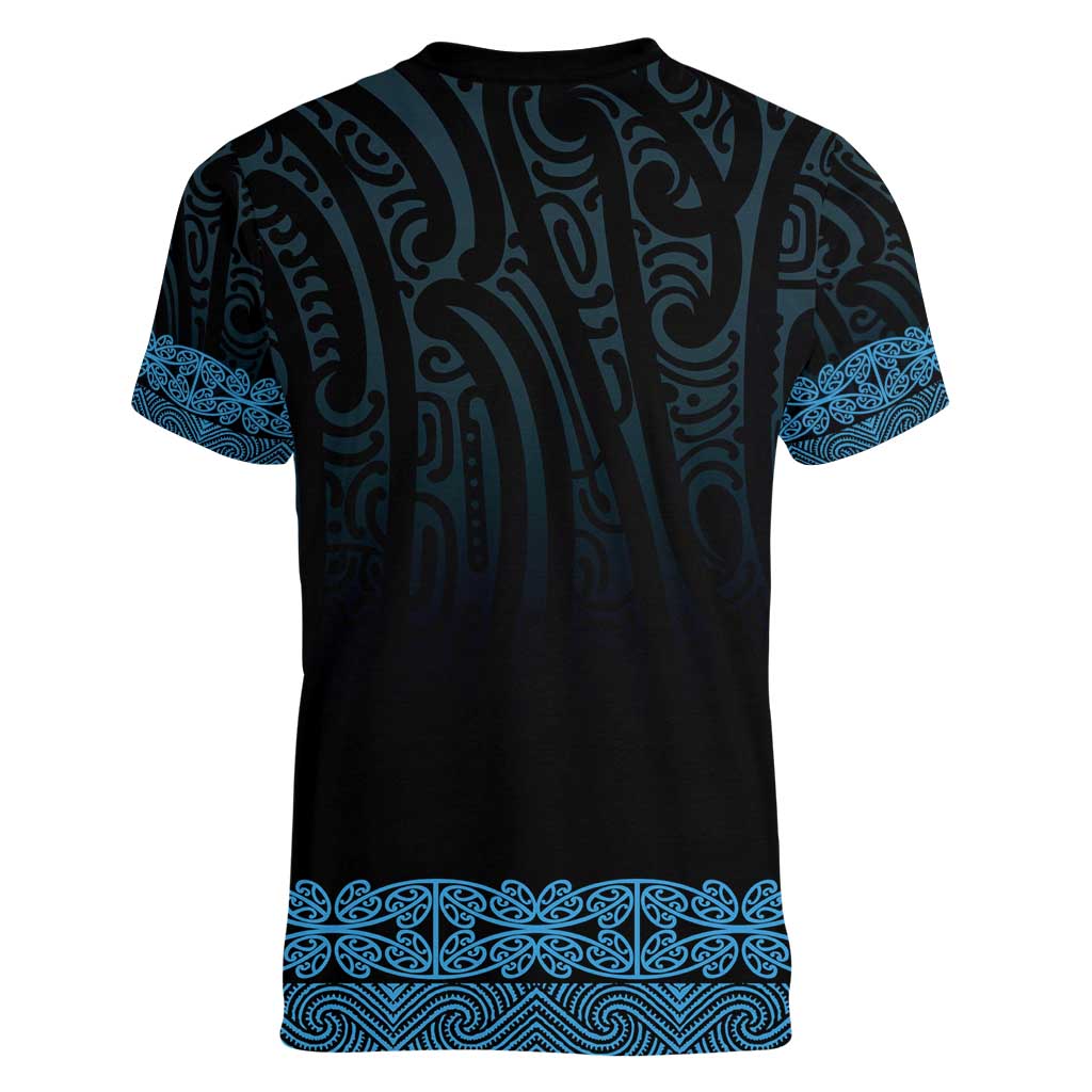 New Zealand Maori Kowhaiwhai Women V-Neck T-Shirt Kikorangi Maui and Mangopare LT9 - Polynesian Pride