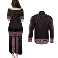 New Zealand Maori Kowhaiwhai Couples Matching Puletasi and Long Sleeve Button Shirt Mawhero Maui and Mangopare LT9 - Polynesian Pride
