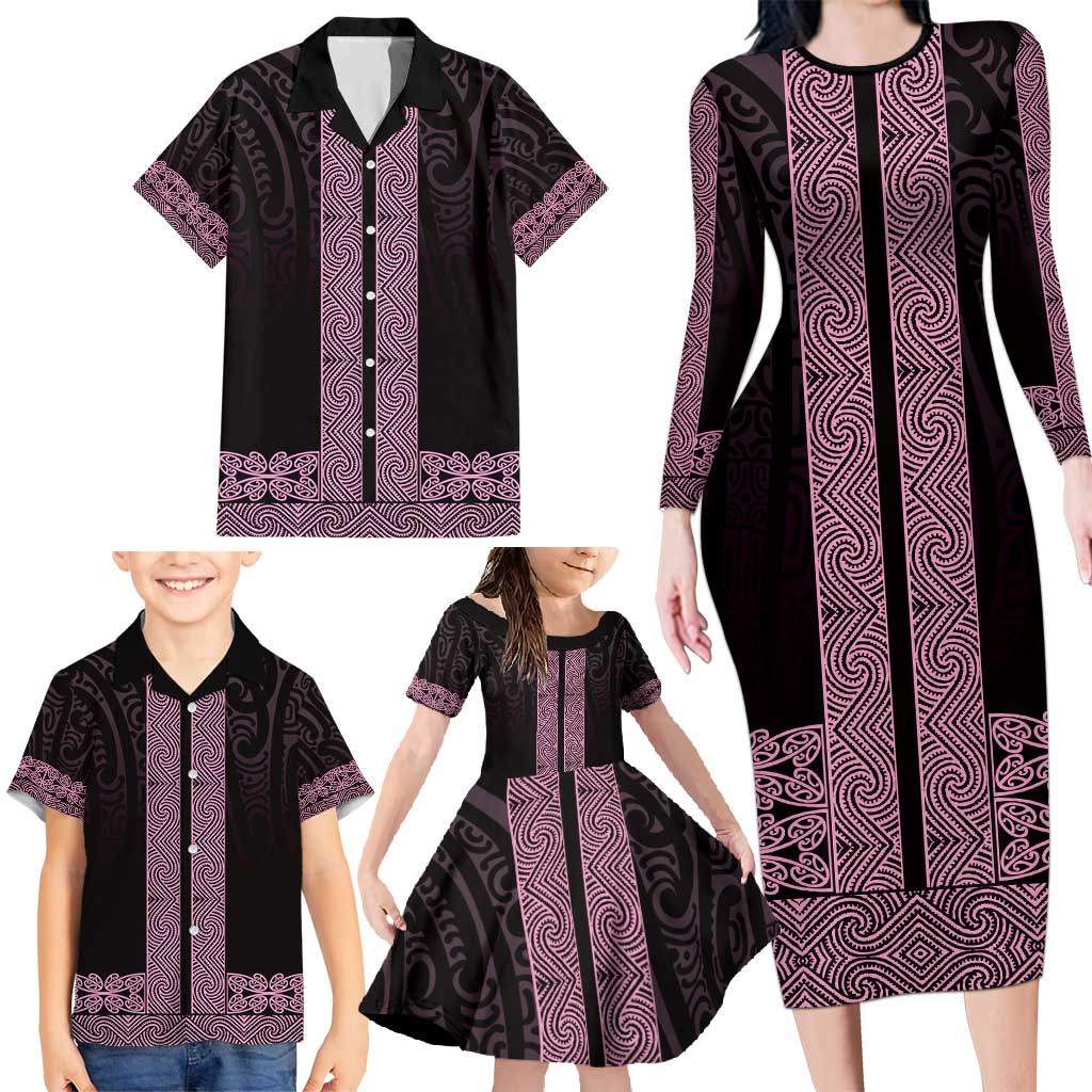 New Zealand Maori Kowhaiwhai Family Matching Long Sleeve Bodycon Dress and Hawaiian Shirt Mawhero Maui and Mangopare LT9 - Polynesian Pride