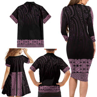 New Zealand Maori Kowhaiwhai Family Matching Long Sleeve Bodycon Dress and Hawaiian Shirt Mawhero Maui and Mangopare LT9 - Polynesian Pride