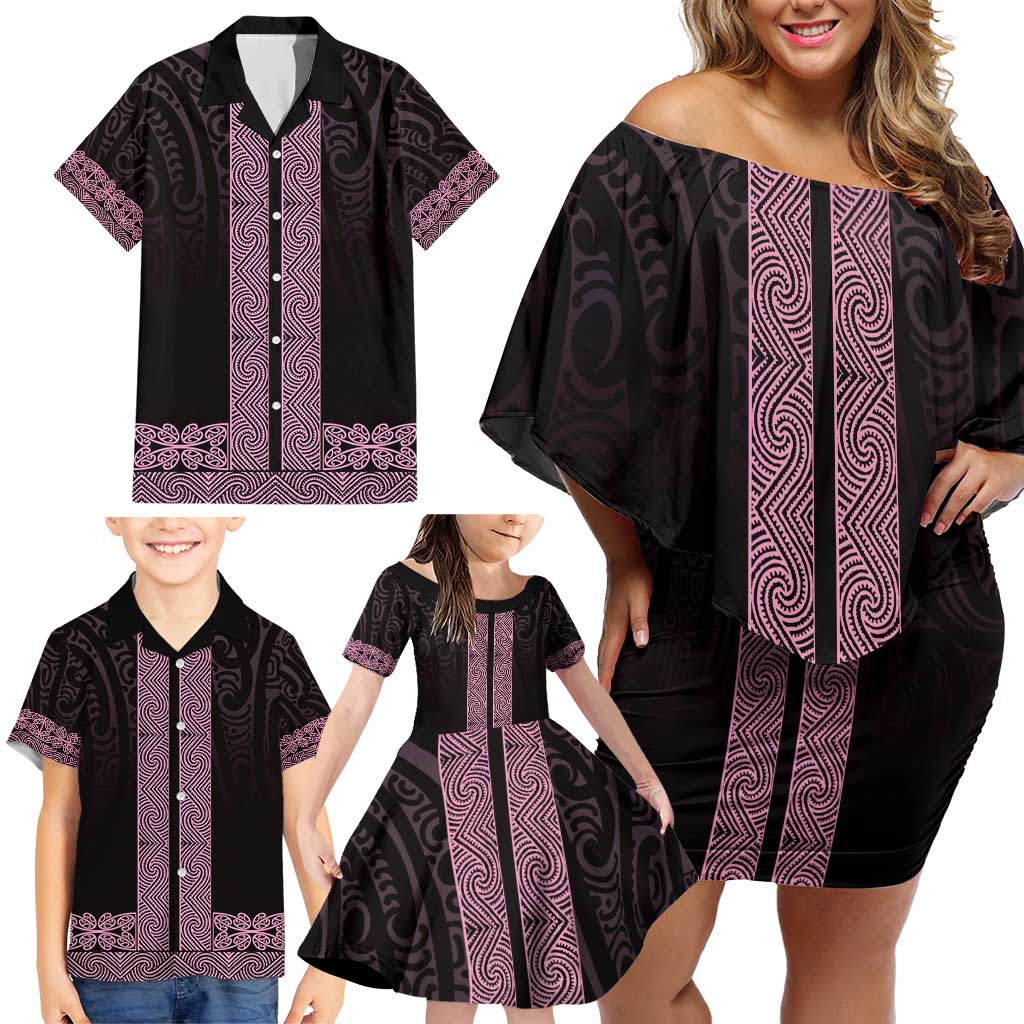 New Zealand Maori Kowhaiwhai Family Matching Off Shoulder Short Dress and Hawaiian Shirt Mawhero Maui and Mangopare LT9 - Polynesian Pride