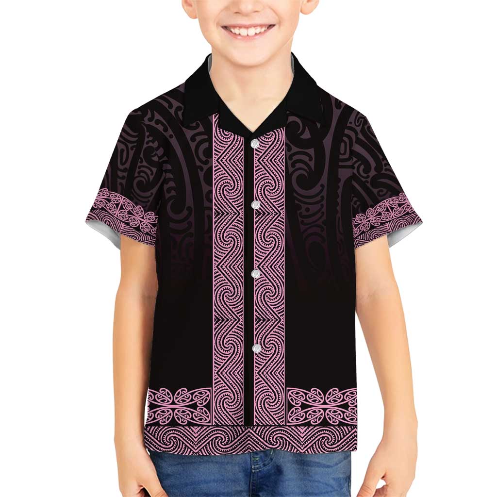 New Zealand Maori Kowhaiwhai Family Matching Puletasi and Hawaiian Shirt Mawhero Maui and Mangopare LT9 Son's Shirt Pink - Polynesian Pride