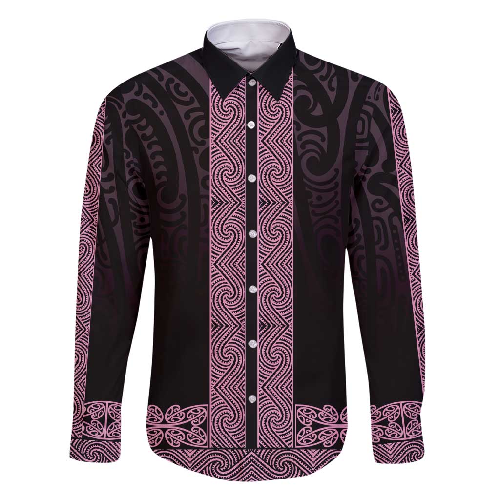 New Zealand Maori Kowhaiwhai Family Matching Short Sleeve Bodycon Dress and Hawaiian Shirt Mawhero Maui and Mangopare LT9 Dad's Shirt - Long Sleeve Pink - Polynesian Pride