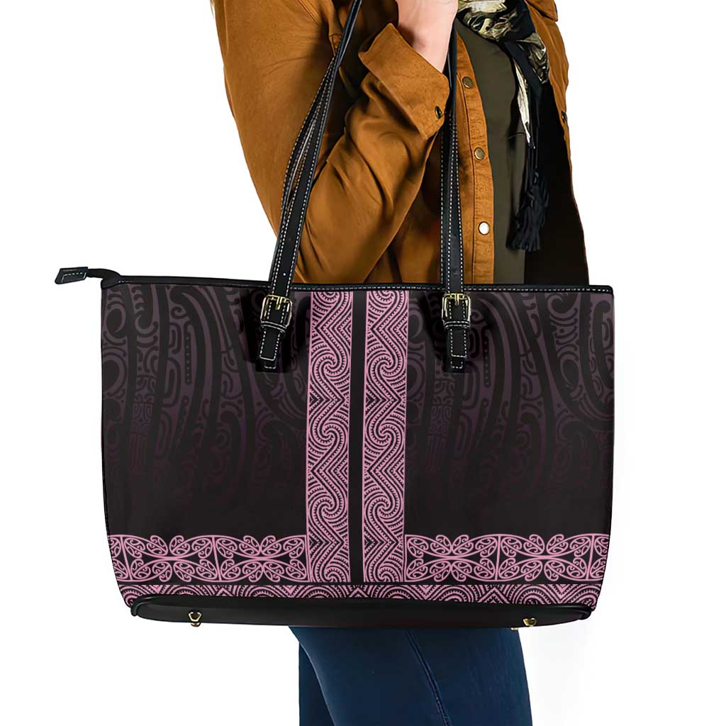 New Zealand Maori Kowhaiwhai Leather Tote Bag Mawhero Maui and Mangopare LT9 - Polynesian Pride