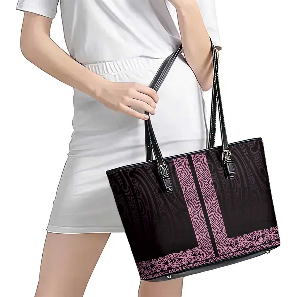New Zealand Maori Kowhaiwhai Leather Tote Bag Mawhero Maui and Mangopare LT9 - Polynesian Pride