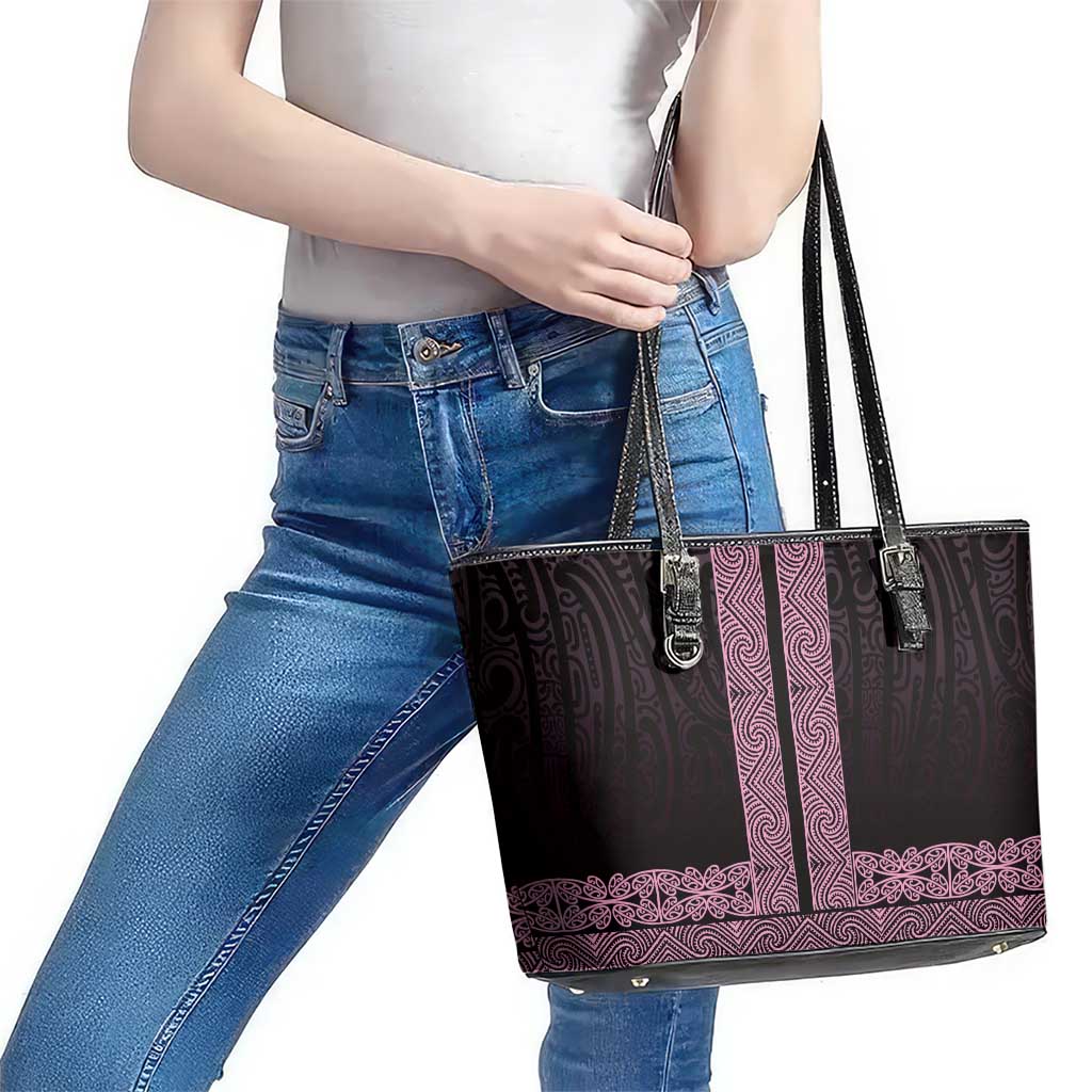New Zealand Maori Kowhaiwhai Leather Tote Bag Mawhero Maui and Mangopare LT9 - Polynesian Pride