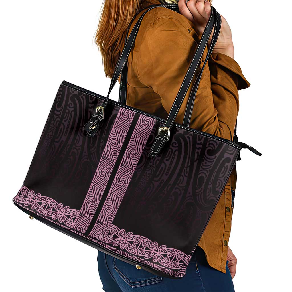 New Zealand Maori Kowhaiwhai Leather Tote Bag Mawhero Maui and Mangopare LT9 - Polynesian Pride