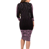 New Zealand Maori Kowhaiwhai Long Sleeve Bodycon Dress Mawhero Maui and Mangopare