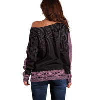 New Zealand Maori Kowhaiwhai Off Shoulder Sweater Mawhero Maui and Mangopare LT9 - Polynesian Pride