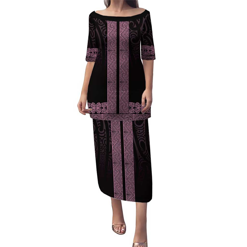 New Zealand Maori Kowhaiwhai Puletasi Mawhero Maui and Mangopare LT9 Long Dress Pink - Polynesian Pride