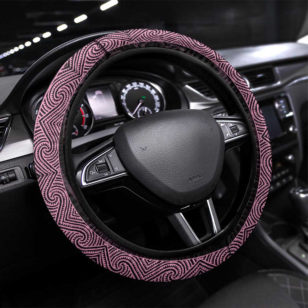 New Zealand Maori Kowhaiwhai Steering Wheel Cover Mawhero Maui and Mangopare LT9 Universal Fit Pink - Polynesian Pride