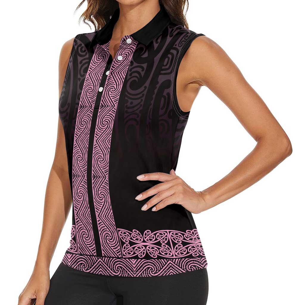 New Zealand Maori Kowhaiwhai Women Sleeveless Polo Shirt Mawhero Maui and Mangopare