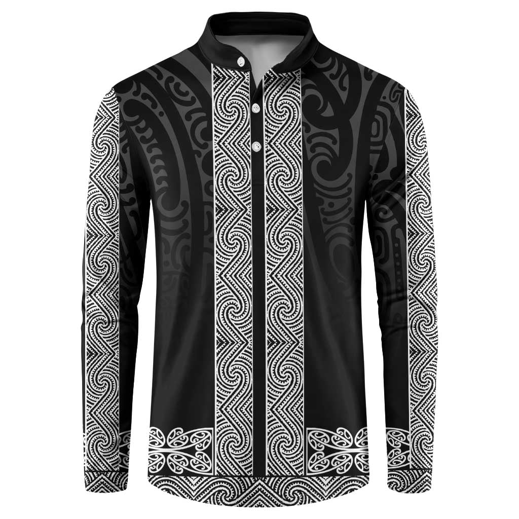 New Zealand Maori Kowhaiwhai Button Sweatshirt Pango Maui and Mangopare LT9 Black - Polynesian Pride