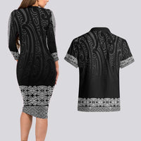 New Zealand Maori Kowhaiwhai Couples Matching Long Sleeve Bodycon Dress and Hawaiian Shirt Pango Maui and Mangopare LT9 - Polynesian Pride