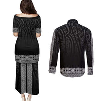 New Zealand Maori Kowhaiwhai Couples Matching Puletasi and Long Sleeve Button Shirt Pango Maui and Mangopare LT9 - Polynesian Pride