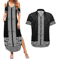 New Zealand Maori Kowhaiwhai Couples Matching Summer Maxi Dress and Hawaiian Shirt Pango Maui and Mangopare LT9 Black - Polynesian Pride