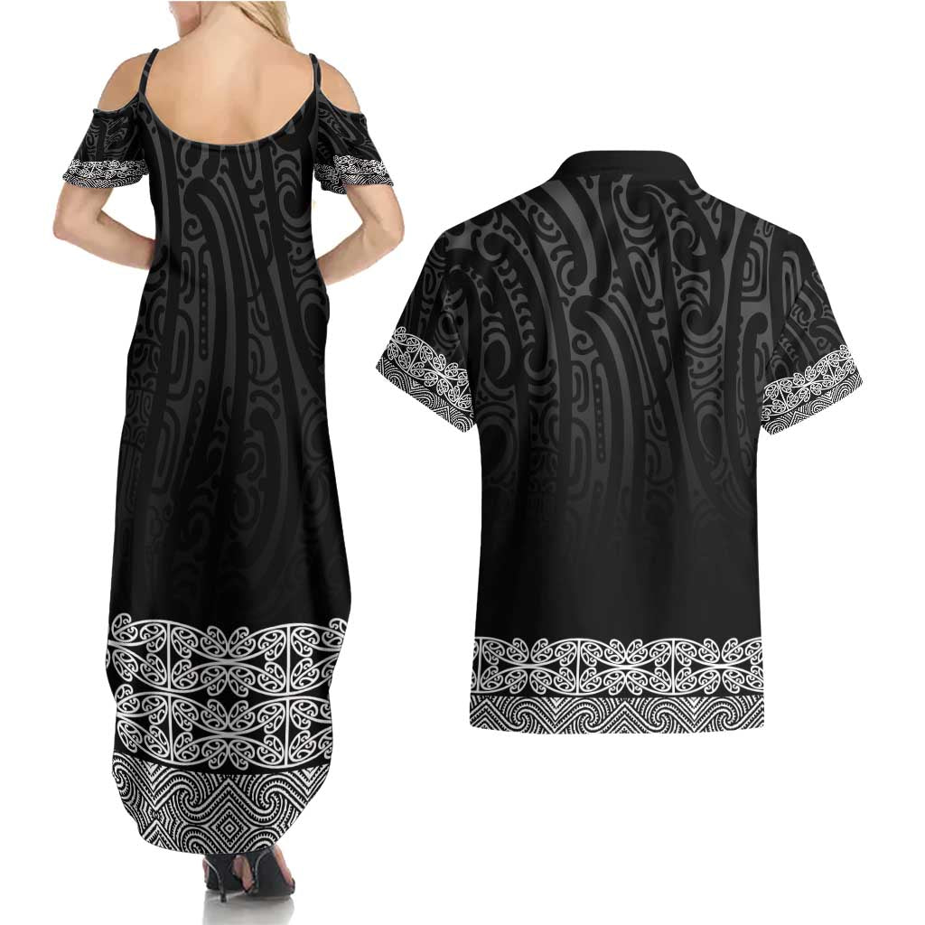New Zealand Maori Kowhaiwhai Couples Matching Summer Maxi Dress and Hawaiian Shirt Pango Maui and Mangopare LT9 - Polynesian Pride