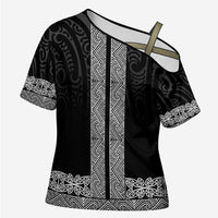 New Zealand Maori Kowhaiwhai Cross Shoulder Shirt Pango Maui and Mangopare - Polynesian Pride