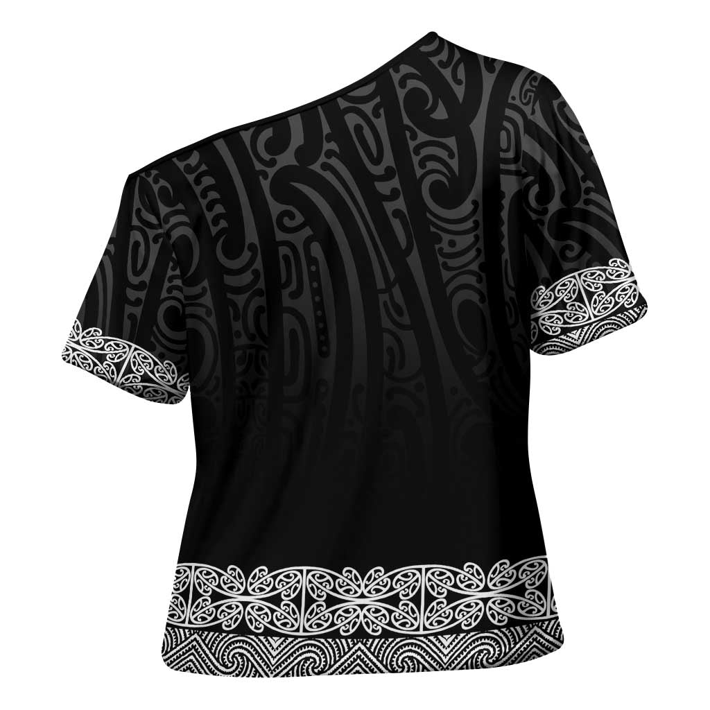 New Zealand Maori Kowhaiwhai Cross Shoulder Shirt Pango Maui and Mangopare - Polynesian Pride