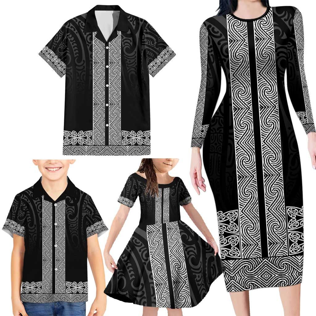 New Zealand Maori Kowhaiwhai Family Matching Long Sleeve Bodycon Dress and Hawaiian Shirt Pango Maui and Mangopare LT9 - Polynesian Pride
