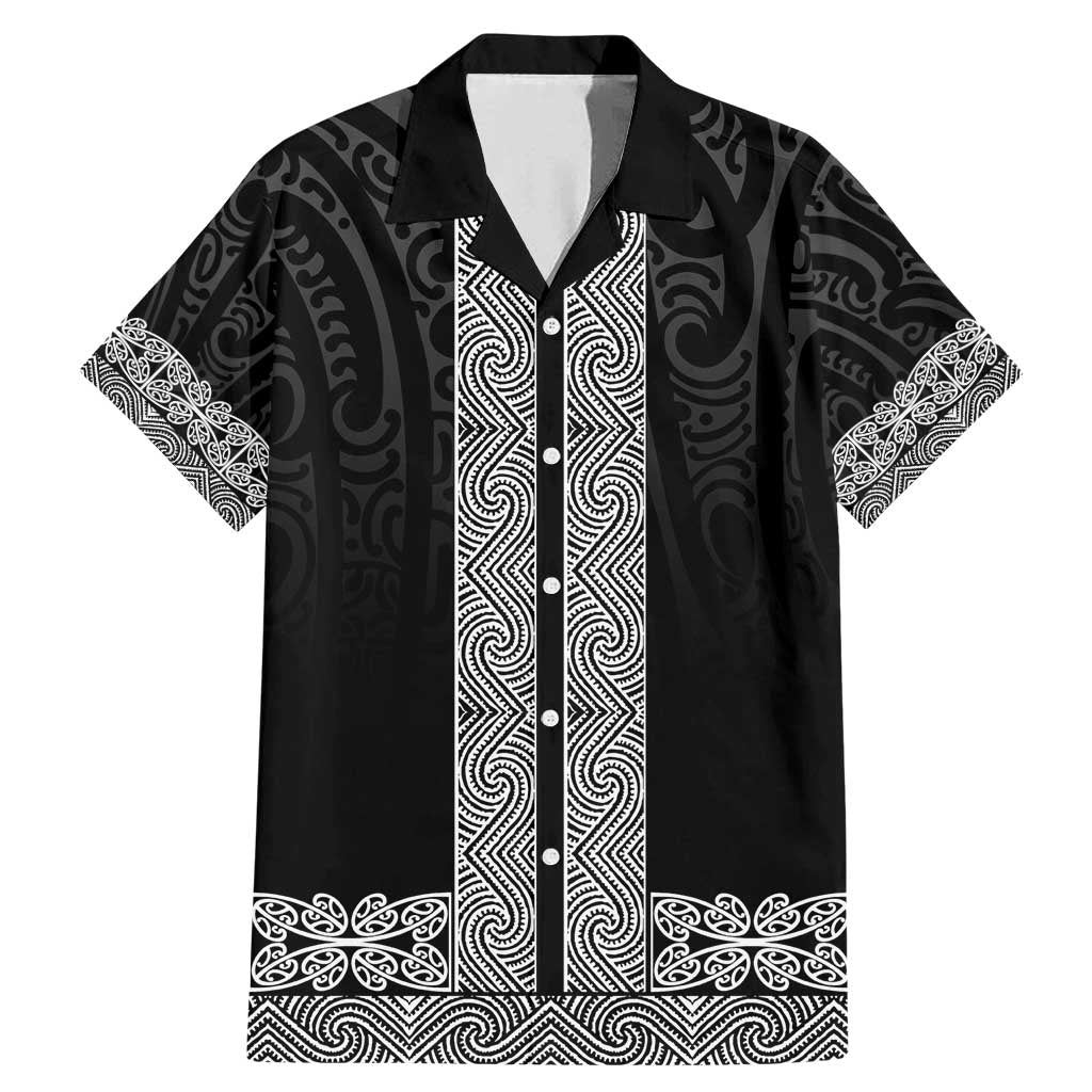 New Zealand Maori Kowhaiwhai Family Matching Mermaid Dress and Hawaiian Shirt Pango Maui and Mangopare LT9 Dad's Shirt - Short Sleeve Black - Polynesian Pride