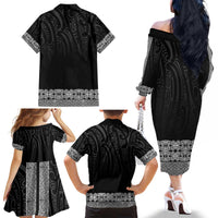 New Zealand Maori Kowhaiwhai Family Matching Off The Shoulder Long Sleeve Dress and Hawaiian Shirt Pango Maui and Mangopare