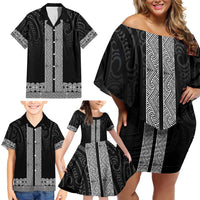New Zealand Maori Kowhaiwhai Family Matching Off Shoulder Short Dress and Hawaiian Shirt Pango Maui and Mangopare LT9 - Polynesian Pride