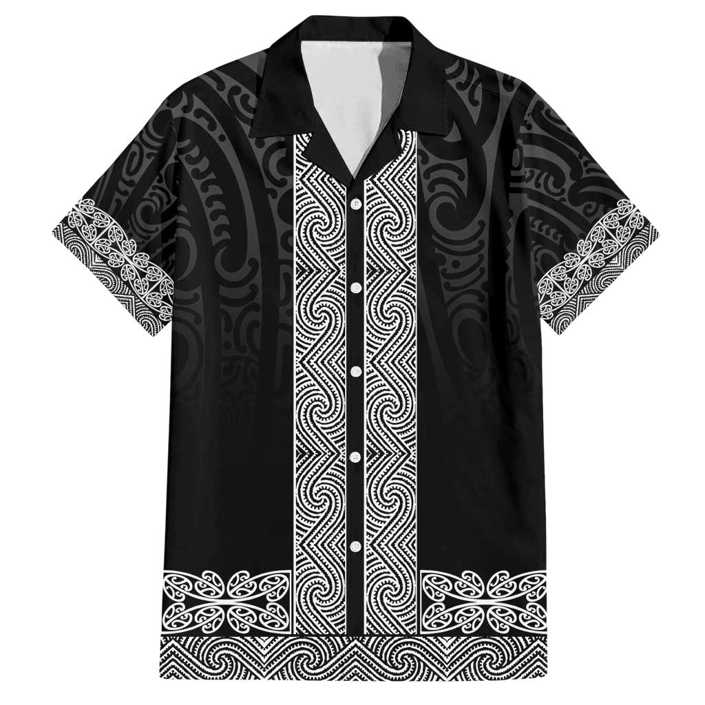New Zealand Maori Kowhaiwhai Family Matching Off Shoulder Short Dress and Hawaiian Shirt Pango Maui and Mangopare LT9 Dad's Shirt - Short Sleeve Black - Polynesian Pride