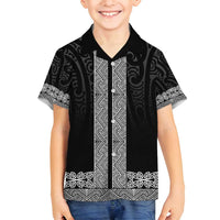 New Zealand Maori Kowhaiwhai Family Matching Off Shoulder Short Dress and Hawaiian Shirt Pango Maui and Mangopare LT9 Son's Shirt Black - Polynesian Pride
