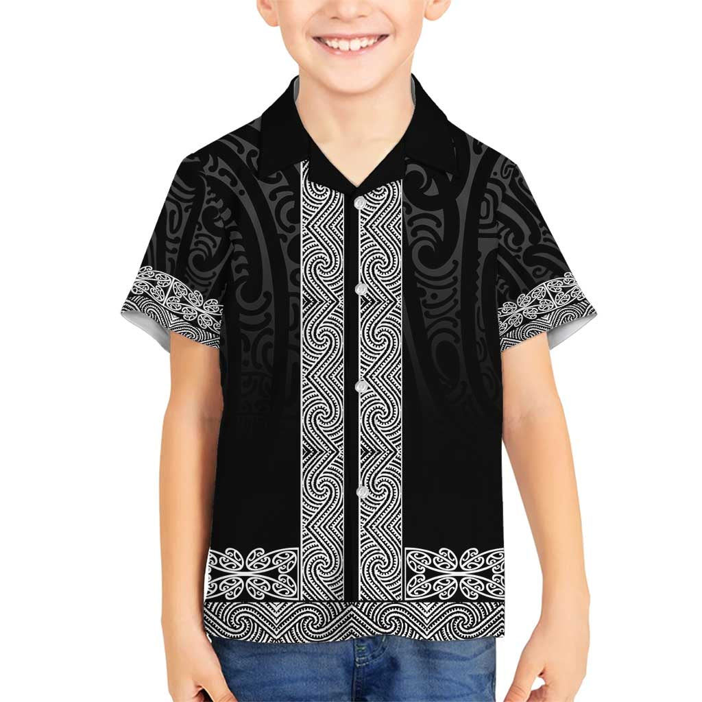 New Zealand Maori Kowhaiwhai Family Matching Puletasi and Hawaiian Shirt Pango Maui and Mangopare LT9 Son's Shirt Black - Polynesian Pride