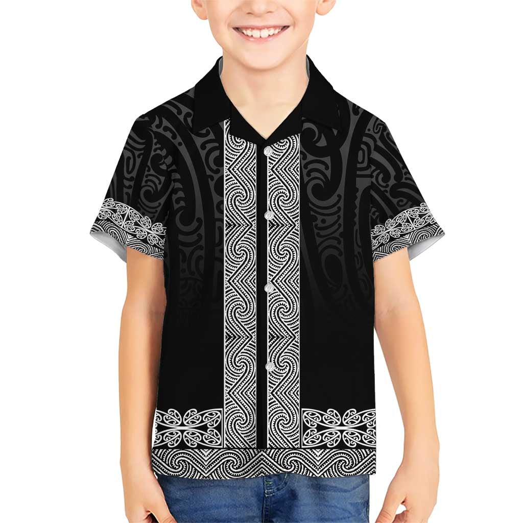New Zealand Maori Kowhaiwhai Family Matching Short Sleeve Bodycon Dress and Hawaiian Shirt Pango Maui and Mangopare LT9 Son's Shirt Black - Polynesian Pride