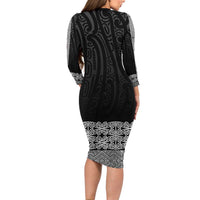 New Zealand Maori Kowhaiwhai Long Sleeve Bodycon Dress Pango Maui and Mangopare