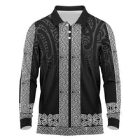 New Zealand Maori Kowhaiwhai Long Sleeve Polo Shirt Pango Maui and Mangopare