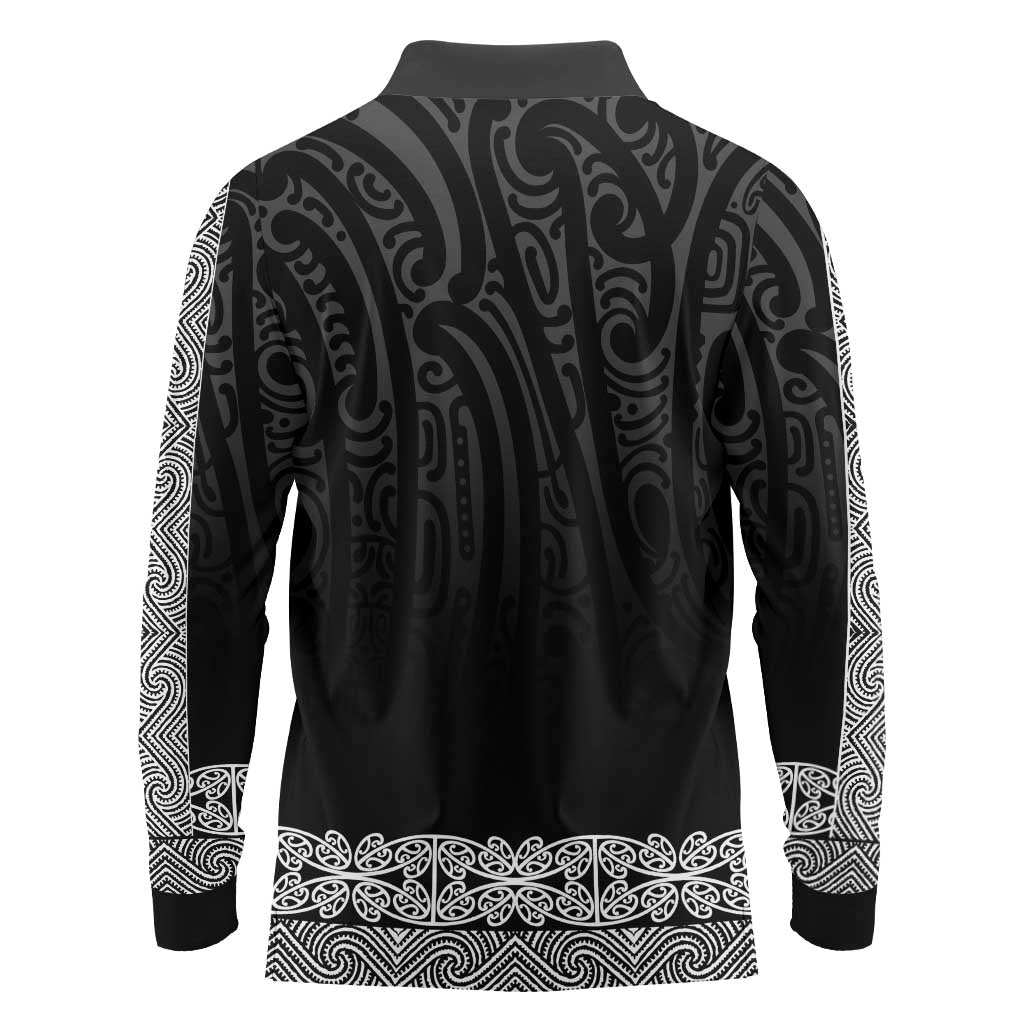 New Zealand Maori Kowhaiwhai Long Sleeve Polo Shirt Pango Maui and Mangopare