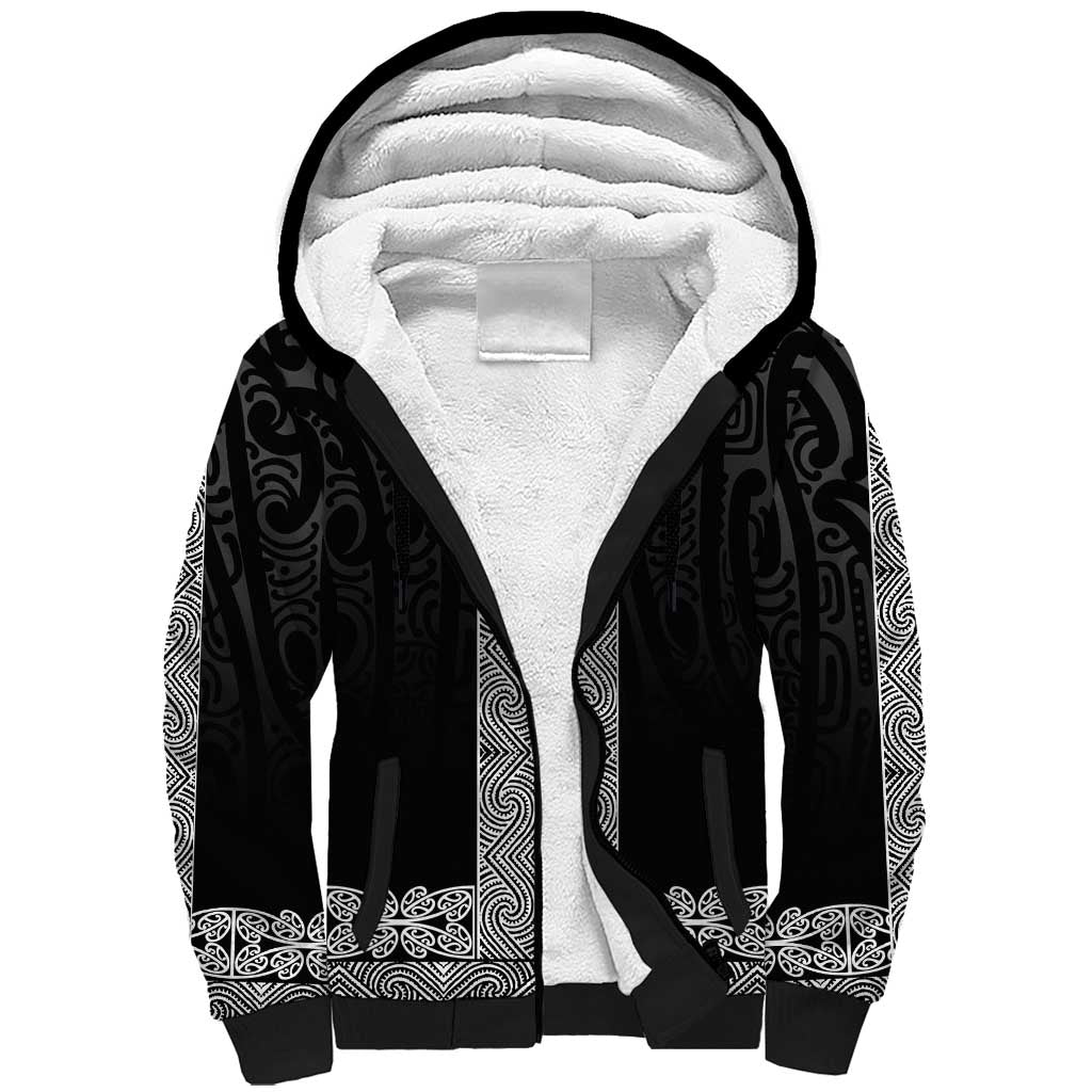New Zealand Maori Kowhaiwhai Sherpa Hoodie Pango Maui and Mangopare