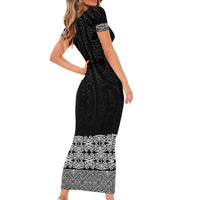 New Zealand Maori Kowhaiwhai Short Sleeve Bodycon Dress Pango Maui and Mangopare