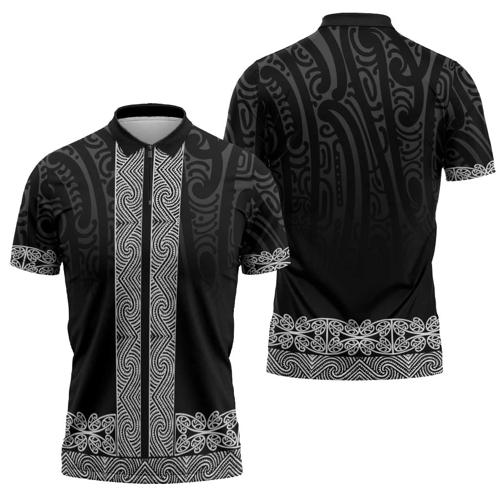 New Zealand Maori Kowhaiwhai Zipper Polo Shirt Pango Maui and Mangopare - Polynesian Pride
