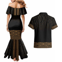 New Zealand Maori Kowhaiwhai Couples Matching Mermaid Dress and Hawaiian Shirt Parauri Maui and Mangopare LT9 - Polynesian Pride