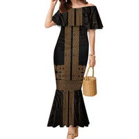 New Zealand Maori Kowhaiwhai Family Matching Mermaid Dress and Hawaiian Shirt Parauri Maui and Mangopare LT9 Mom's Dress Brown - Polynesian Pride