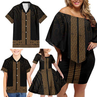 New Zealand Maori Kowhaiwhai Family Matching Off Shoulder Short Dress and Hawaiian Shirt Parauri Maui and Mangopare LT9 - Polynesian Pride