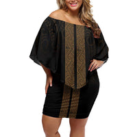 New Zealand Maori Kowhaiwhai Family Matching Off Shoulder Short Dress and Hawaiian Shirt Parauri Maui and Mangopare LT9 Mom's Dress Brown - Polynesian Pride