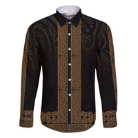 New Zealand Maori Kowhaiwhai Family Matching Puletasi and Hawaiian Shirt Parauri Maui and Mangopare LT9 Dad's Shirt - Long Sleeve Brown - Polynesian Pride